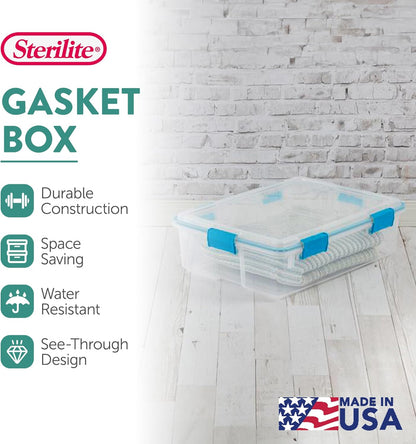 Sterilite 12-Pack Gasket Box, Weather-Resistant Storage Bins with Latching Lids, 37 Quart - Heavy-Duty Organizing Containers for Closet, Bathroom, and Office