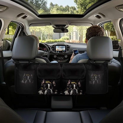 Cute Bulldog Trunk Organizer for Car with Lid Large Capacity Waterproof Backseat Hanging Organizer Net Bag Storage Bag