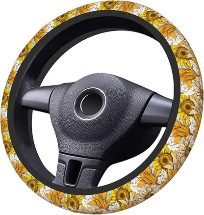 Sunflower Car Steering Wheel Cover, Non Slip Universal Wheel Protector Elastic 15 Inch Car Accessories for Men Women