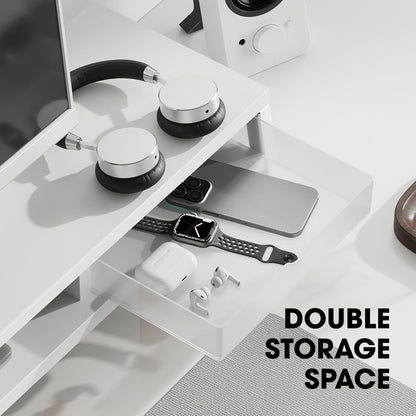 Fenge Dual Monitor Stand, Monitor Riser with Drawer, 42.5 Inch Large Computer Monitor Stand for 2 Monitors, 2 Tier Wooden Desk Shelf for Top of Desk