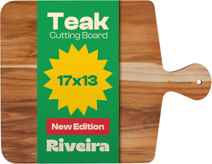 Riveira Teak Wood Cutting Board – Gourmet Teak Grandeur: 17 x 13 Wooden Cutting Board – Natural Wooden Cutting Boards For Kitchen Decorative – Innovative Juice Grooves Teak Wooden Chopping Board