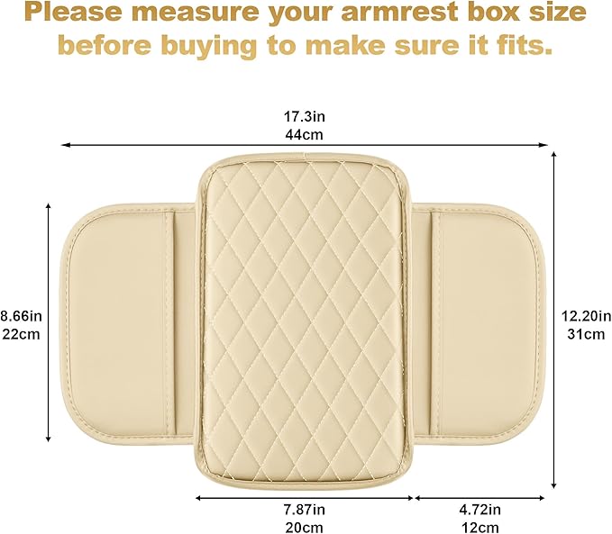 Center Console Cover for Passport: Armrest Cover for Car with 2 Storage Bags - Scratch & Wear Resistant & Waterproof Leather Console Cover,Anti-Scratch Auto Armrest Pad Accessory （Beige