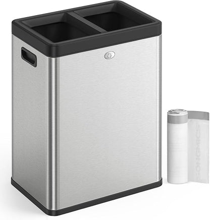 SONGMICS 2 x 6.6 Gallon Open Top Trash Can, Dual Compartment Garbage Can