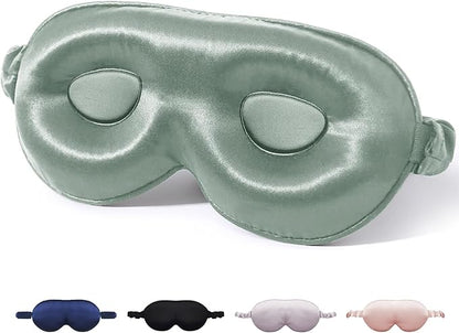 SGMSILK 100% Mulberry Silk Sleep Mask for Unisex, 22 Momme 3D Silk Contoured Eye Mask, Breathable Light Blocking Blindfold with Adjustable Strap, Blackout Eye Cover for Travel, Grayish Green