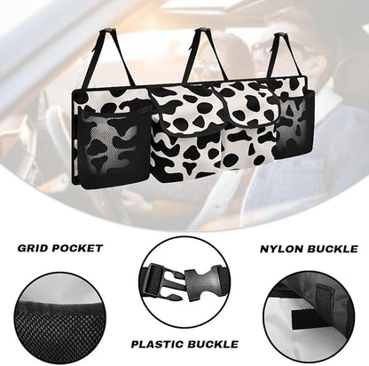 SEANATIVE Cow Print Car Trunk Organizer, Auto Waterproof Sturdy Backseat Hanging Large Storage Collapsible Cargo Bag with Anti-Slip Adjustable Strip, Vehicle Interior Accessories for Woman