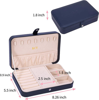 KCY Travel Jewelry Organizer Box for Women Girls, Small Travel Jewelry Case, PU Leather Portable Jewellery Storage Boxes Display Holder for Ring Earrings Necklace Bracelet Bangle, Gifts,Dark-blue