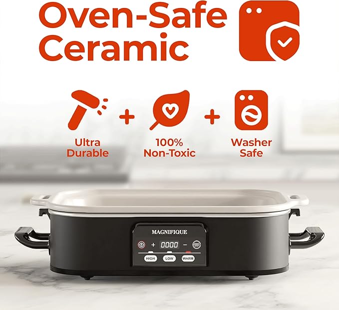 Magnifique 4 Quart Casserole Digital Slow Cooker, Premium Ceramic Bakeware