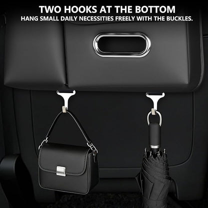 Upgrade Seat Back Organizer for Car – PU Leather Multi-Pocket Hanging Storage Bag with Bottle Holder & Travel Tidy Pouch Pocket Kids, Tissue Holder Large-Capacity Backseat Organizer , Black 1PC