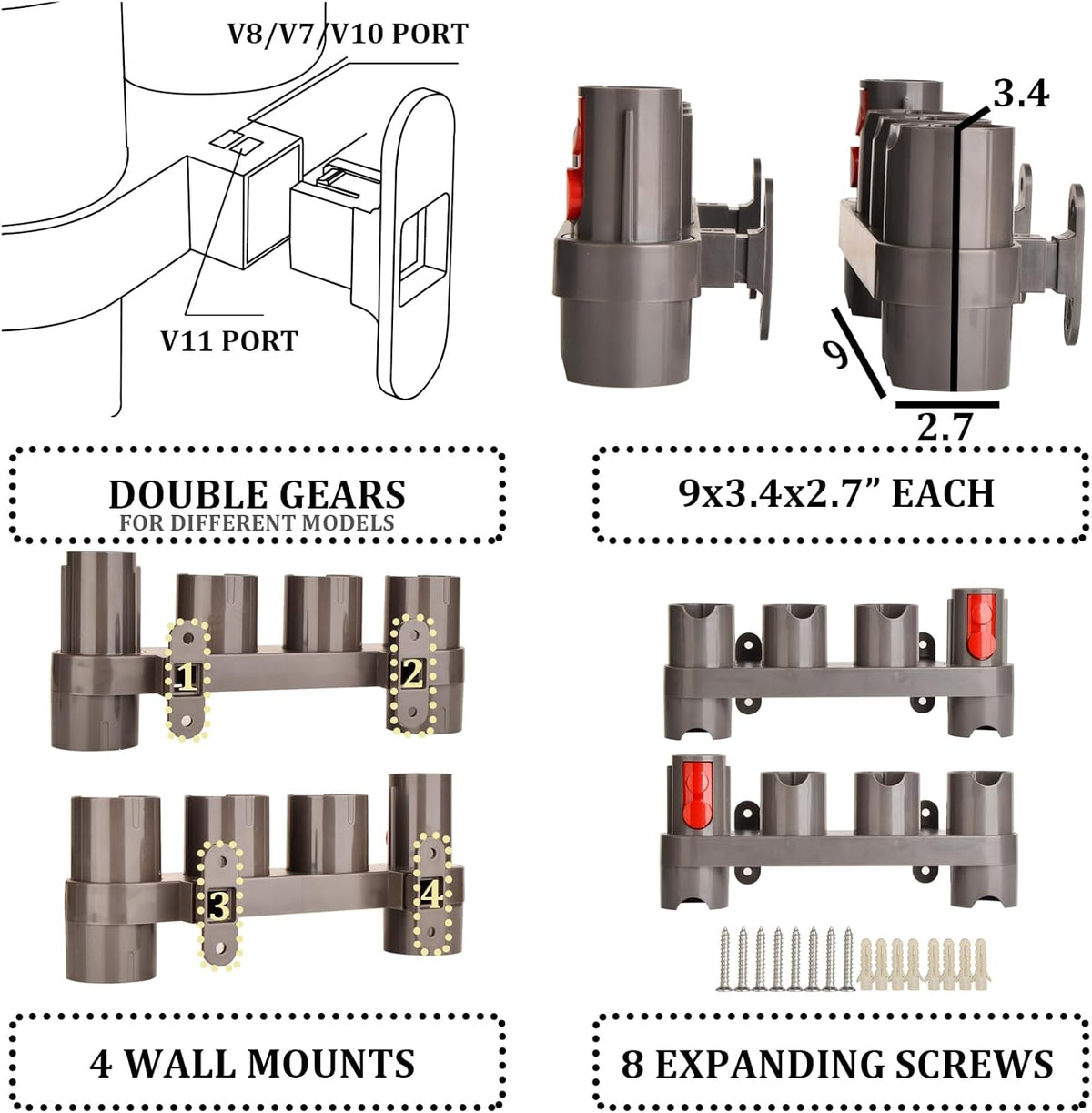 Attachments Mount Holders Compatible with Dyson Gen 5 Gen5 V15 V12 V11 V10 V8 V7 Vacuum Cleaner Accessories Storage Tool Replacement Parts