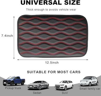 Car Center Console Cushion Pad, 12.48×7.40 Inches Waterproof Car Armrest Seat Box Cover, Comfortable PU Leather Vehicle Armrest Cover Protector, Car Decor Interior Accessories (Black＋Red)