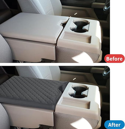 Xaido Center Console Cover Compatible with 2015-2024 2025 Ford F150 & 2017-2025 F250 F350 F450 with 40/20/40 Jump Seat, Leather Armrest Protector Pad (Jump Seat Only)