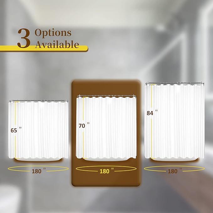 Barossa Design Waffle Weave Clawfoot Tub Shower Curtain 180 x 70 Inch Wrap Around - Heavy-Weighted Fabric to Stop Blowing, Washable, Water Repellent, with 36 Hooks Set, White, 180x70