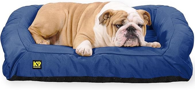 K9 Ballistics Tough Bolster Nesting Pillow Medium Sofa Dog Bed with Removable Washable Cover - Durable, Water Resistant with Nonskid Bottom 33"x27", Blue Quartz