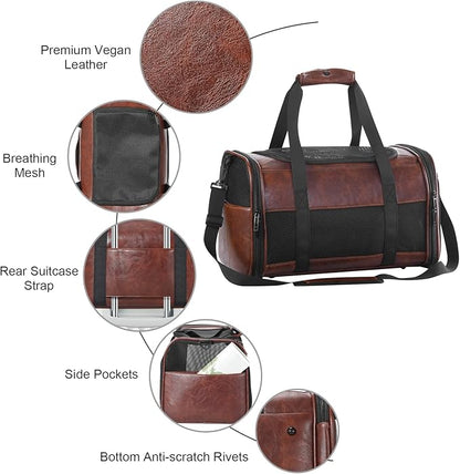 Monanller Fashion Leather Dog Carrier, Airline Approved Cat Carrier Soft Sided Pet Bag Carrier Purse for Puppy Kitten Small Animals Coffee