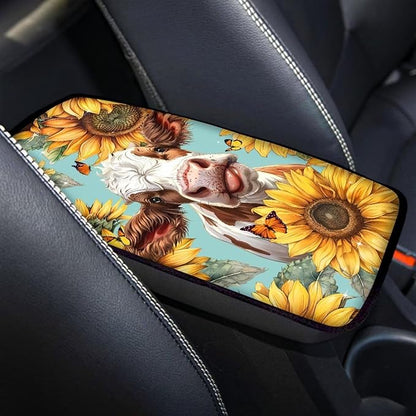 Sunflower Cow Black Arm Rest Cushion Pads for Vehicle Arm Rest Cushion Pads Anti-dust Dog & Cat Paws Protector for SUV/Truck/Vehicle Decor