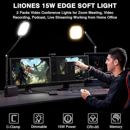2 Packs Video Conference Light for Computer, 15W LitONES Desk Light for Zoom