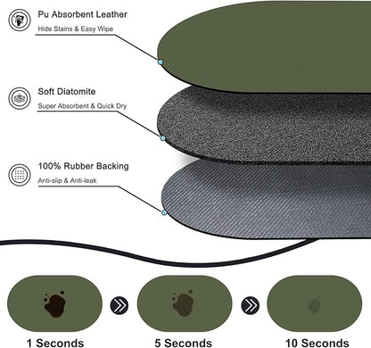 METEOROCK Pet Feeding Mat – 20''x12'' Absorbent Dog Food Mat, Pet Water Mats Protect Floor, No Stains Quick Dry Bowl Mats, Non-Slip Rubber Base Pets Placemats for Food and Water, Dark Green