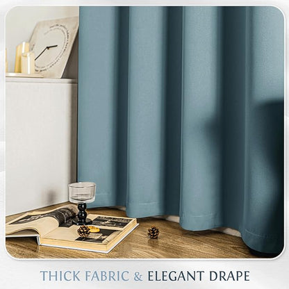 Beauoop Dusty Blue 100% Blackout Curtains 63 Inch Long 2 Panels