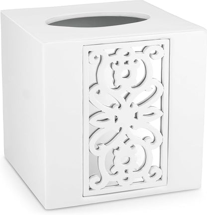 Creative Scents Mirror Janette White Tissue Box Cover Square - Decorative Square Tissue Box Holder for Bathroom with Durable Bottom Slider - Beautiful Mirrored Tissue Holder for Bathroom