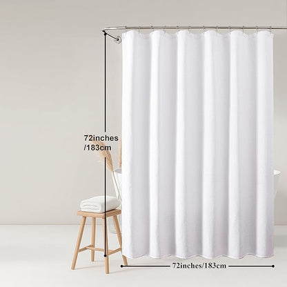 OWENIE White Shower Curtain, Waffle Weave Heavy Fabric Shower Curtain for Bathroom, Waterproof Thick Textured 420G/M Soft Elegant Luxury Hotel Spa Bath Curtains, Machine Washable, White, 72W x 72L