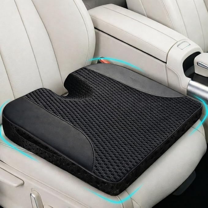Car Seat Cushion, Extra Large Wedge Car Seat Cushion for Driving, Better Visibility, Pressure Relief Memory Foam for Sciatica & Tailbone Pain Relief, (Black Mesh)