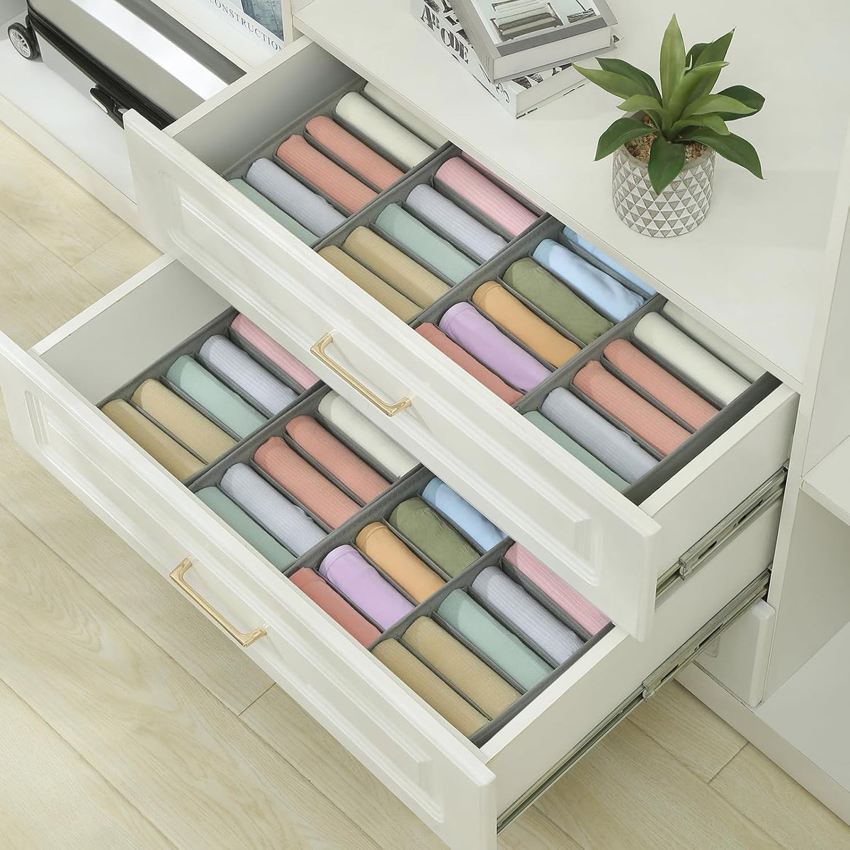 Qozary 3 Pack Sock Underwear Drawer Organizer Dividers, Non-Woven Fabric Collapsible Cabinet Closet Storage Boxes for Clothes, Socks, Lingerie, Underwear, Tie, Belt, Baby, Bedroom