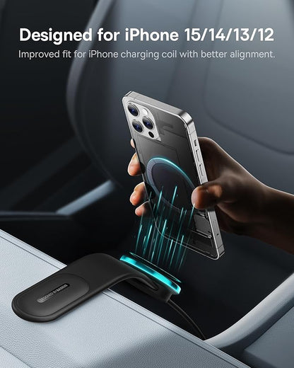 Baseus for Magsafe Car Mount Charger, 15W Wireless Car Charger Phone Holder, Magnetic Car Dash Mount for iPhone 15 14 13 12 Pro Plus Max, Bendable Memory Titanium Alloy for All Dashboard, Windshield
