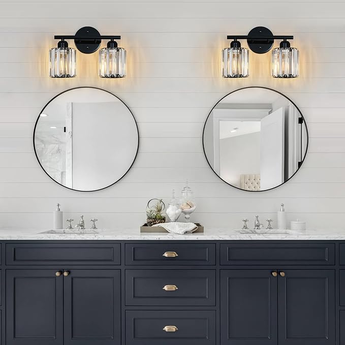 FDPBY Modern 2 Light Crystal Vanity Light, Plating Black Vertical Bathroom