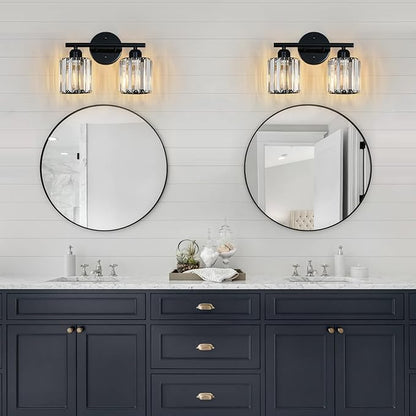 FDPBY Modern 2 Light Crystal Vanity Light, Plating Black Vertical Bathroom