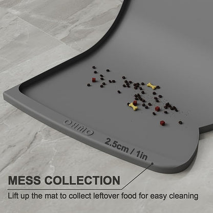 OHMO Dog Food Mat(Dark Grey, 24 * 15'') w/Residue Collection Pocket Silicone Pet Feeding Mat for Floor High Edges Anti Spills Waterproof Cat Water Bowl Tray, Easy Clean Placemat