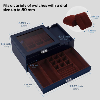 Dajasan Watch Box, Watch Case for Men, 8 Slot Watch Display Case with Glass Lid, Large Watch Holder Organizer, Watch Storage Case for Father's Day, Birthday, Christmas, New Year (Blue)