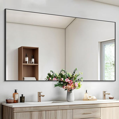 Black Bathroom Mirror for Wall, 55x30 Inch Rectangle Mirrors