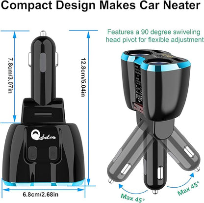 Cigarette Lighter Splitter: USB C 12V Car Charger Adapter 2 Socket Type C Multi 12 Volt Power Outlet 24V DC 80W with LED Voltmeter Switch 6.3A Dual USB Port for Mobile Cell Phone GPS Dash Cam