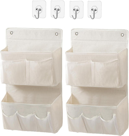 Wall Hanging Organizer – Over the Door Storage & Behind Door Organizer for Dormitory, Bathroom, Bedroom, Kitchen, Nursery, Space-Saving (White, 2 Pack)
