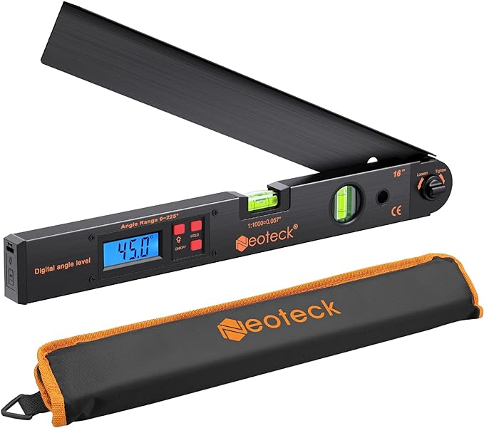 Neoteck Aluminum Digital Angle Finder Protractor 225° 16 inch Backlit LCD