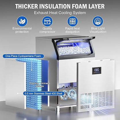 Commercial Ice Maker Machine 350 Lbs/24H, 60 Lbs Ice Bin, Undercounter Ice