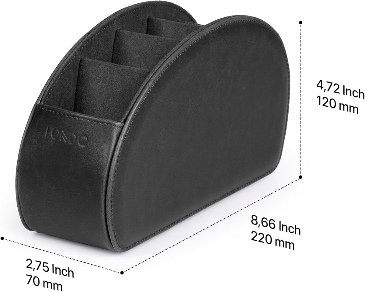 Londo Remote Control Holder with 5 Pockets - Store DVD, Blu-Ray, TV, Roku or Apple TV Remotes - PU Leather with Suede Lining - Slim, Compact Living or Bedroom Storage