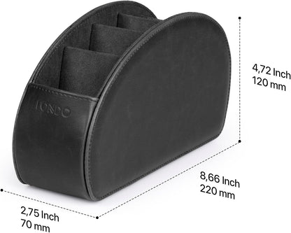 Londo Remote Control Holder with 5 Pockets - Store DVD, Blu-Ray, TV, Roku or Apple TV Remotes - PU Leather with Suede Lining - Slim, Compact Living or Bedroom Storage
