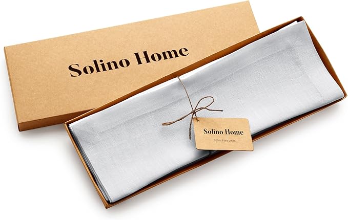 Solino Home Linen Placemats Set of 4 - Silver Cloud Placemats 14 x 19 Inch - 100% Pure Linen Table Place Mats for Winter - Fete
