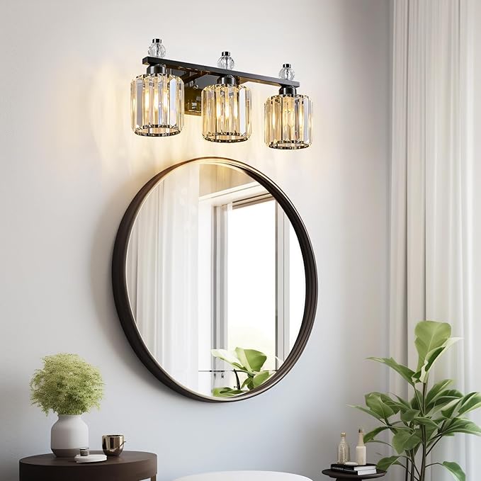 FDPBY Bathroom Vanity Lights 3-Light Plating Black Modern Crystal Vanity Light