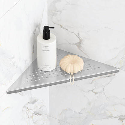 Bathroom Corner Shelf, Recessed 10" Shower Shelf Caddy, SUS304 Stainless Steel Shelf Wall Mount Triangular, No Drilling, Brushed Nickel