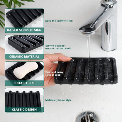 BosilunLife Black Bathroom Accessories Set - Ceramic Bathroom Counter Soap Set Bathroom Decor Sets Accessories Bathroom Lotion Soap Dispenser and Toothbrush Holder Set, Soap Dish, Apothecary Jars