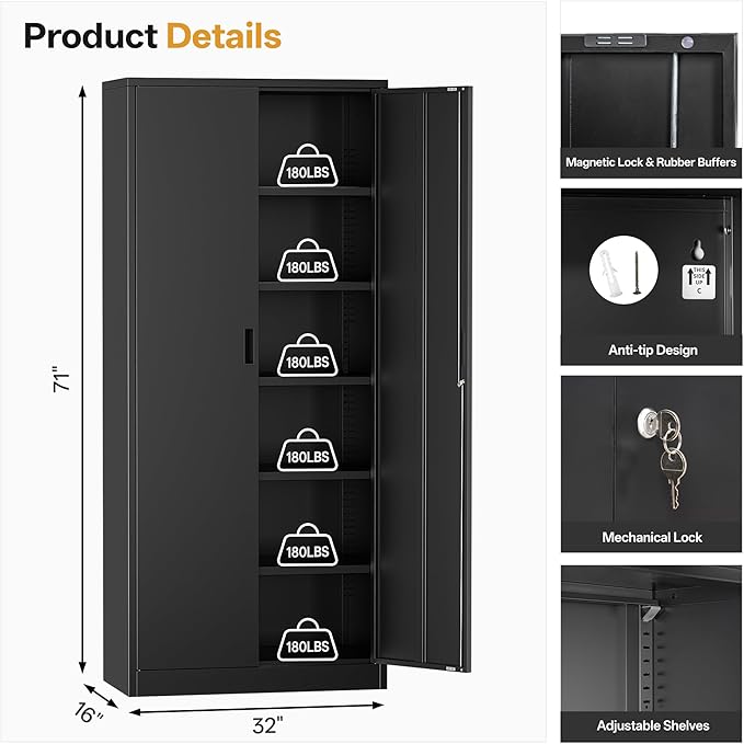 Metal Garage Storage Cabinets, 71” Tall Metal File Cabinet