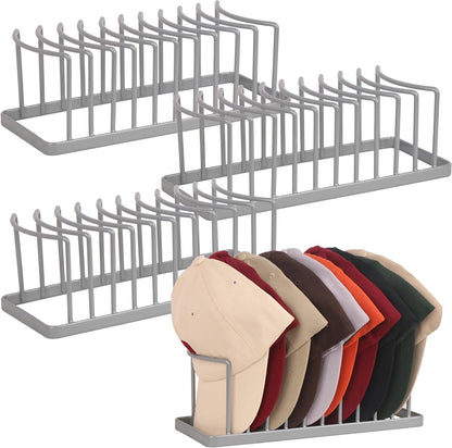 Hat Organizer for Baseball Caps - 4 Pack Space Saving Hat Stand Hold 40 Caps - Premium Metal Hat Rack for Baseball Caps Display & Organizer - No Install Hat Holder for Closet