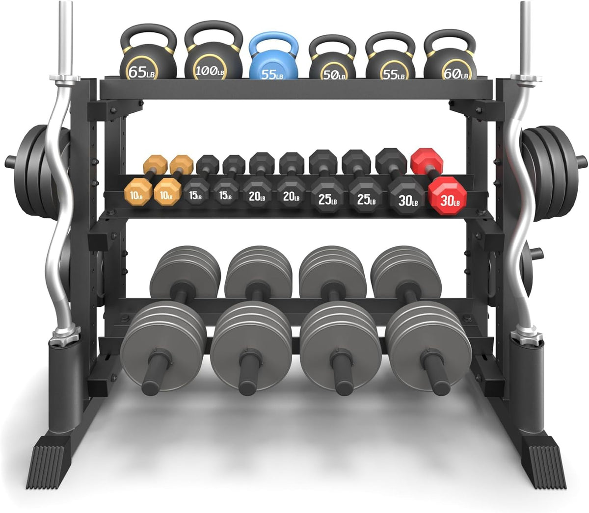 3-Tier Dumbbell Rack, 1200LB Capacity Adjustable Weight Rack for Home Gym, Heavy-Duty Weight Stand for Dumbbells Kettlebells & Weight Plates(Rack Only)