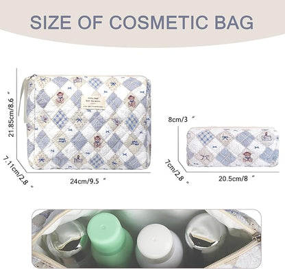 Gosect 2PC Makeup Bag Set, Cute Cosmetic Bag for Women Girls, Floral Coquette Aesthetic Toiletry Bag, Travel Make Up Organizer Bag (Elephant)