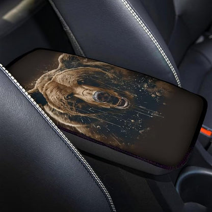Brown Bear Car Center Console Armrest Cover Pad Universal Decorative Automotive Armrest Cover Pad for Truck Sedan SUV, Bear Car Interior Decor Accessories