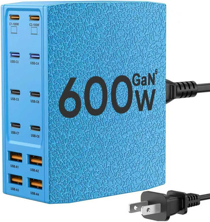 USB Charging Station (600W),12-Port USB C Charger Block with Dual 100W PD USB-C Fast Charging Station Hub for MacBook Pro/Air/All iPad Phone 17/16 15/14/13/Pro Max/Samsung Galaxy Note(Blue)
