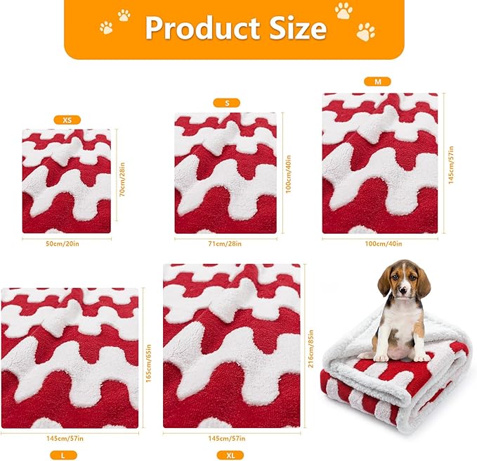 Maidewow Waterproof Pet Blanket,Dog Bed Covers Small Throw for Puppy Cats Stylish Jacquard Pets Couch Sofa Furniture Protection Washable Reversible Covers (Red Wave,XS)