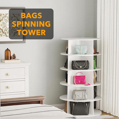 SpaceAid 5 Tier Rotating Shoe Rack Tower, Spinning Shoe Display Lazy Susan, Revolving 360 Shoe Rack Storage Round Carousel, Vertical Handbag Rotate Shoes Closet Organization (5-Tier White)